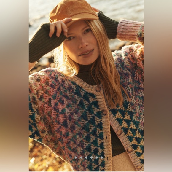 Anthropologie TEXTURED CARDIGAN SWEATER IN A BEAUTIFUL RAINBOW YARN WOOL BLEND - Picture 2 of 12